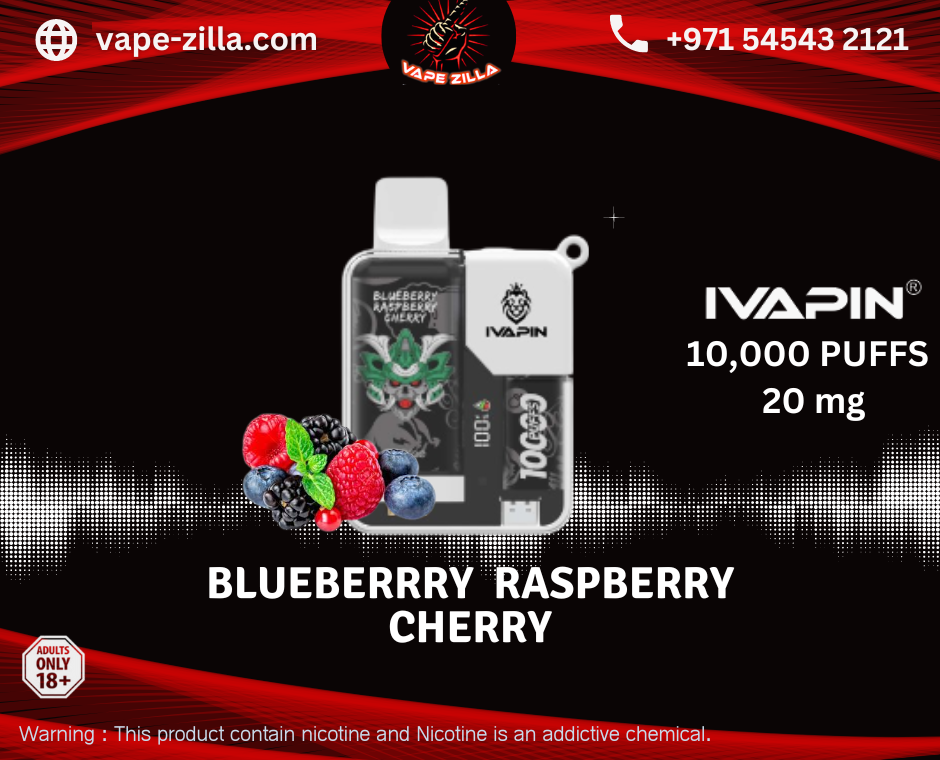 Vape Blue Raspberry 10000 IVAPIN 10000 Puffs - Blueberry Raspberry Cherry – Vape Zilla